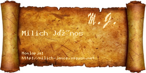 Milich János névjegykártya